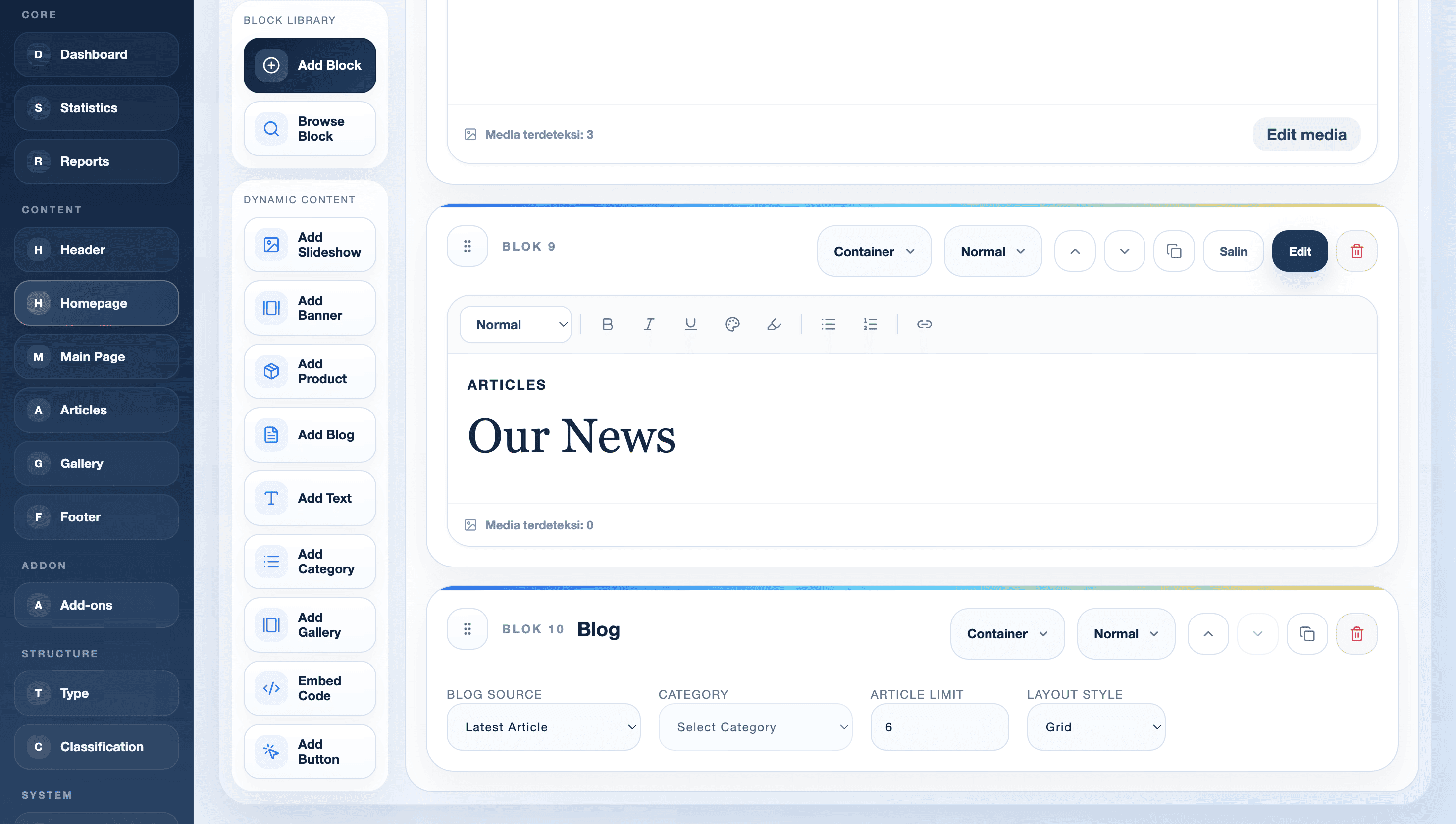 Homepage builder CMS Exwebs
