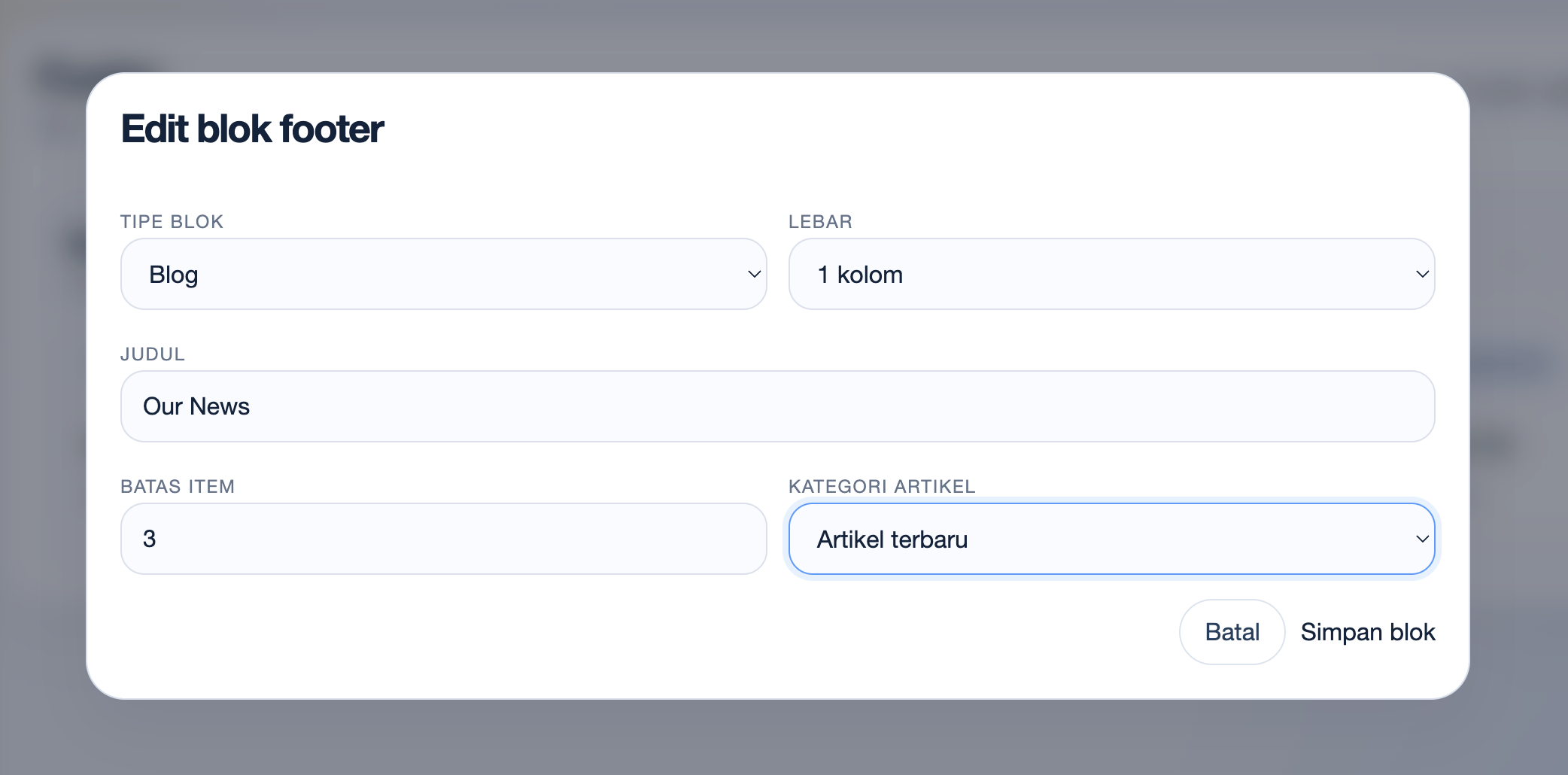 Edit blok blog footer CMS Exwebs