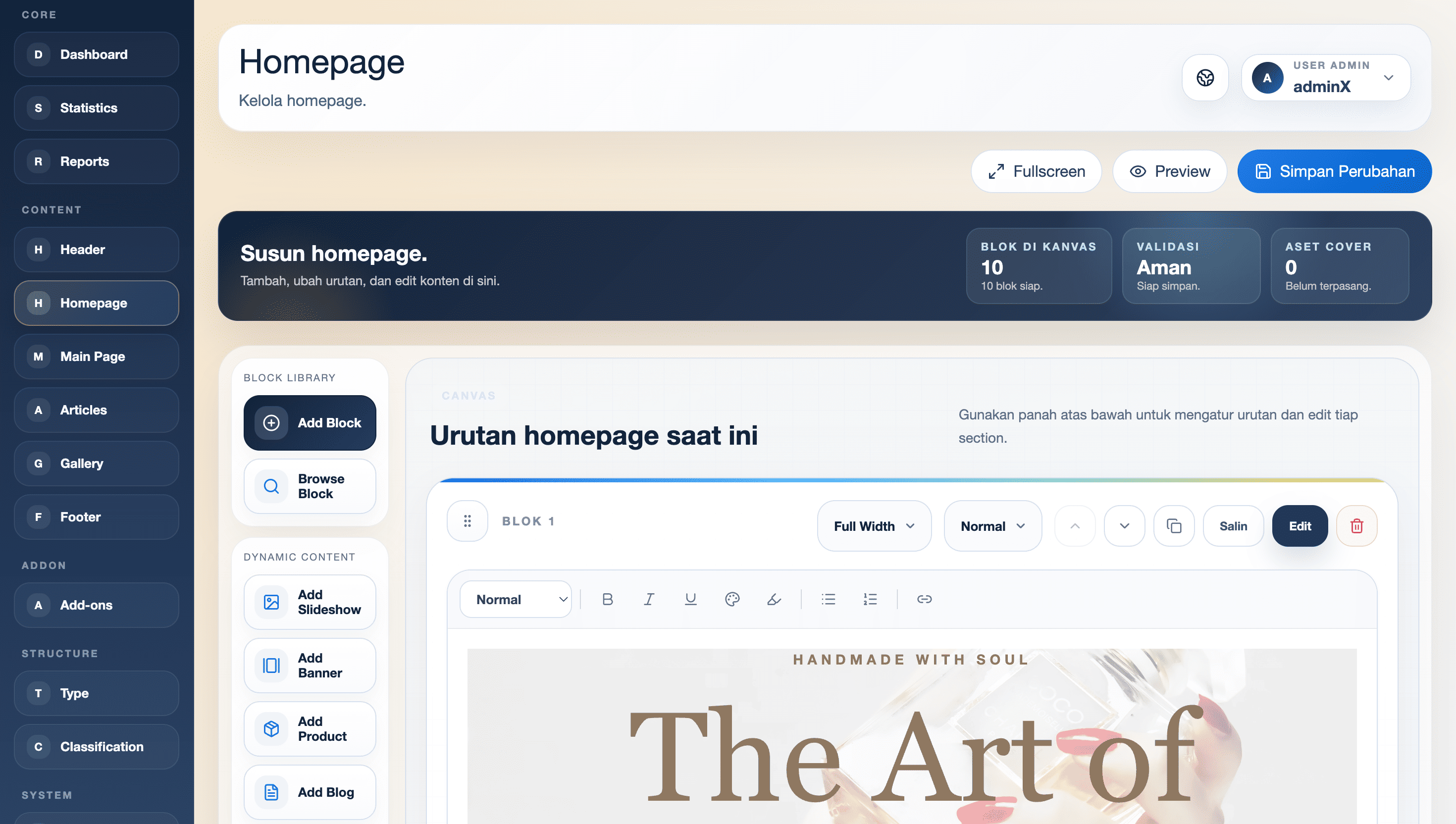 Halaman Homepage CMS Exwebs
